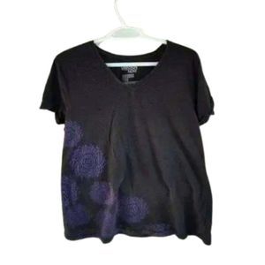 Danskin Now Active tee workout tee with gray and purple print, cuffed sleeves M